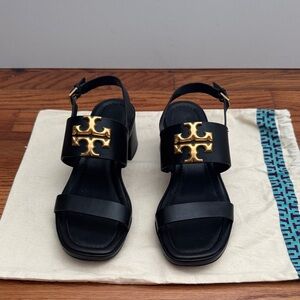 Tory Burch Elegant Black Sandals with Gold Accent size 8